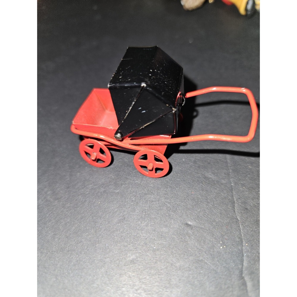 Mini Metal Red And Black Metal Dollhouse Baby Buggy So Cute - Picture 3 of 4